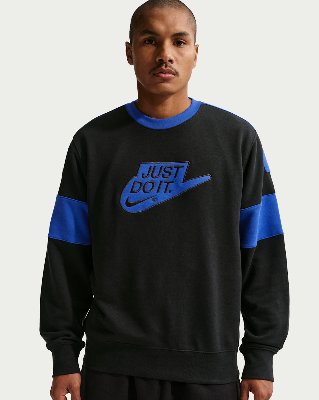 Nike Sportswear Club Men's French-Terry Crew-Neck Sweatshirt - Black/Game Royal/Game Royal