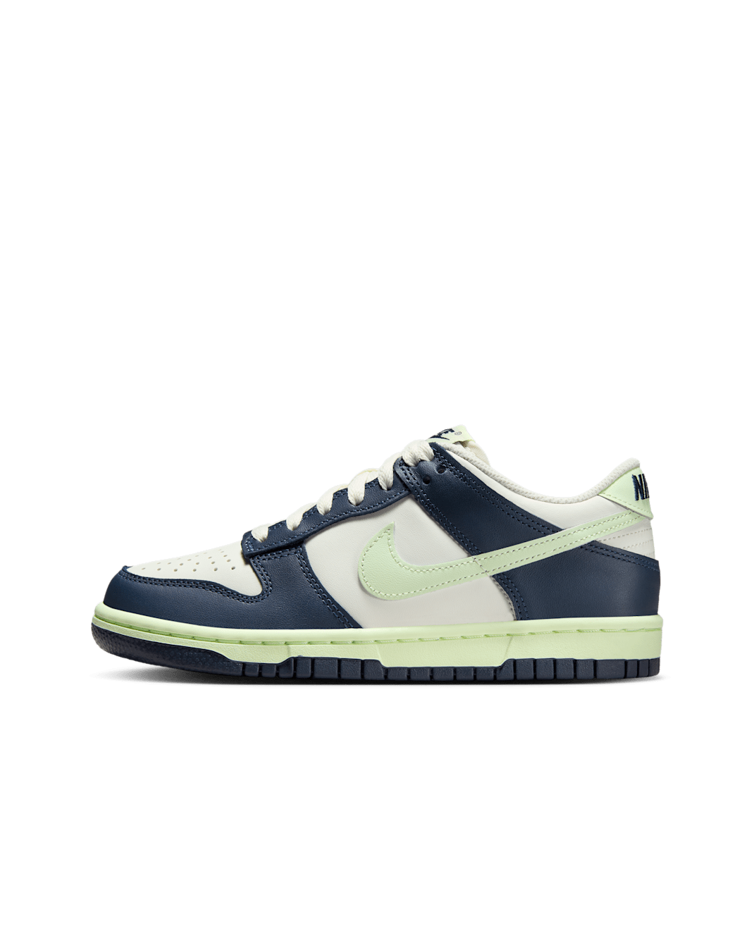 Tenis para niños grandes Nike Dunk Low - Vela/Azul marino medianoche/Tinte volt/Tinte volt