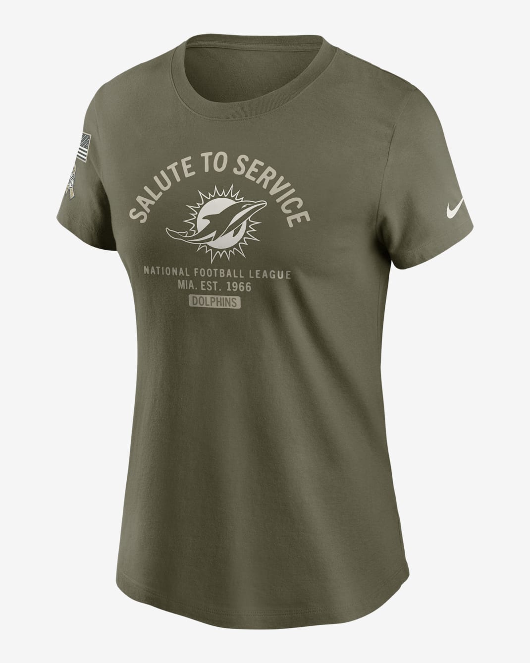 Miami Dolphins Salute to Service Sideline Women's Nike NFL T-Shirt - Olive