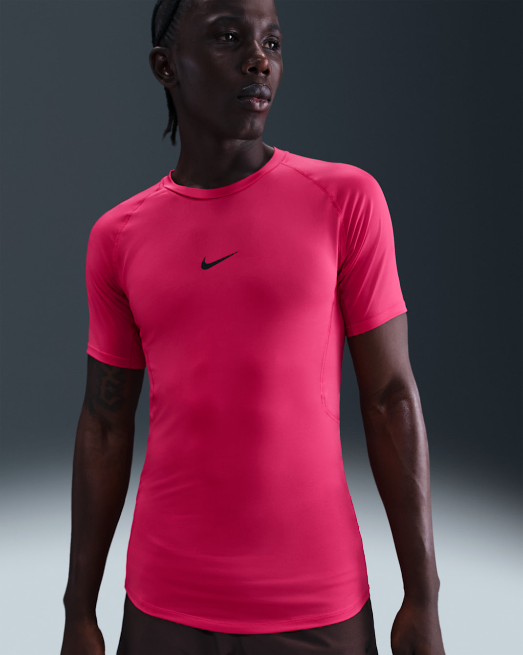 Nike Pro Men's Dri-FIT Tight Short-Sleeve Fitness Top - Rush Pink/Black