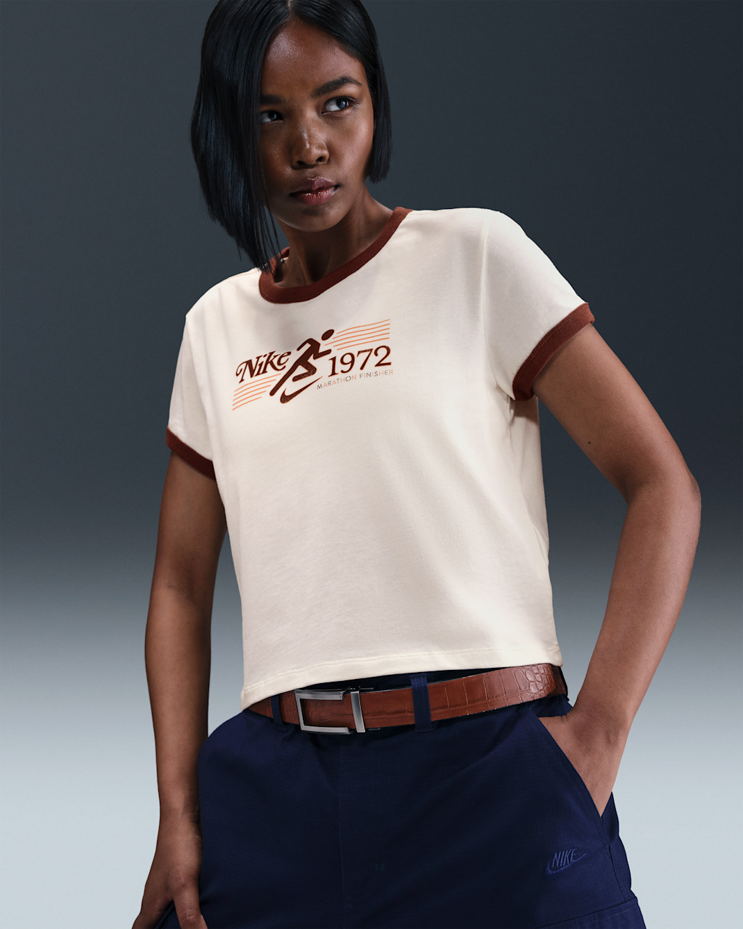 Nike Sportswear Women's Ringer T-Shirt - Pale Ivory/Fauna Brown