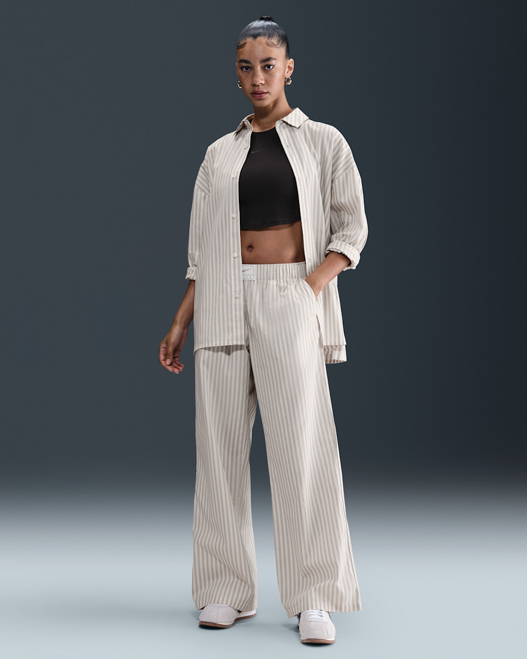 Nike Sportswear Chill Poplin Women's Mid-Rise Loose Striped Trousers - College Grey/Sail/Black
