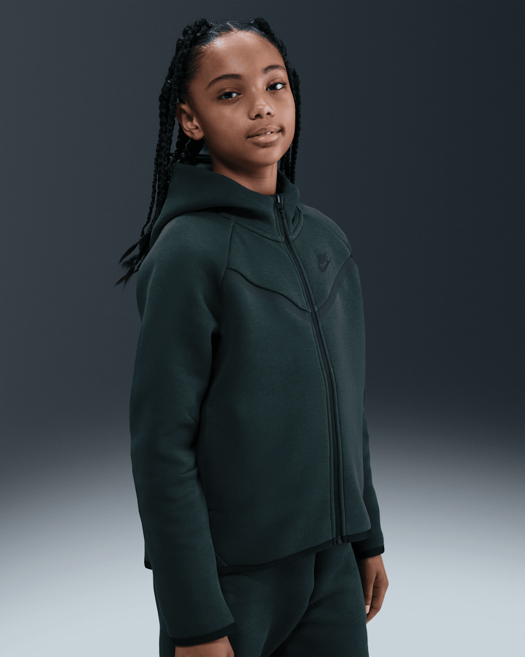 Sweat à capuche et zip Nike Sportswear Tech Fleece pour fille - Seaweed/Noir/Noir