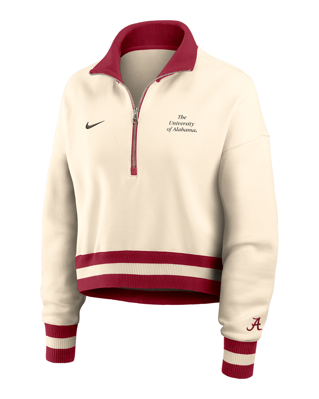 Alabama Legacy Women's Nike College Cropped 1/4-Zip Crew - Tan/Beige