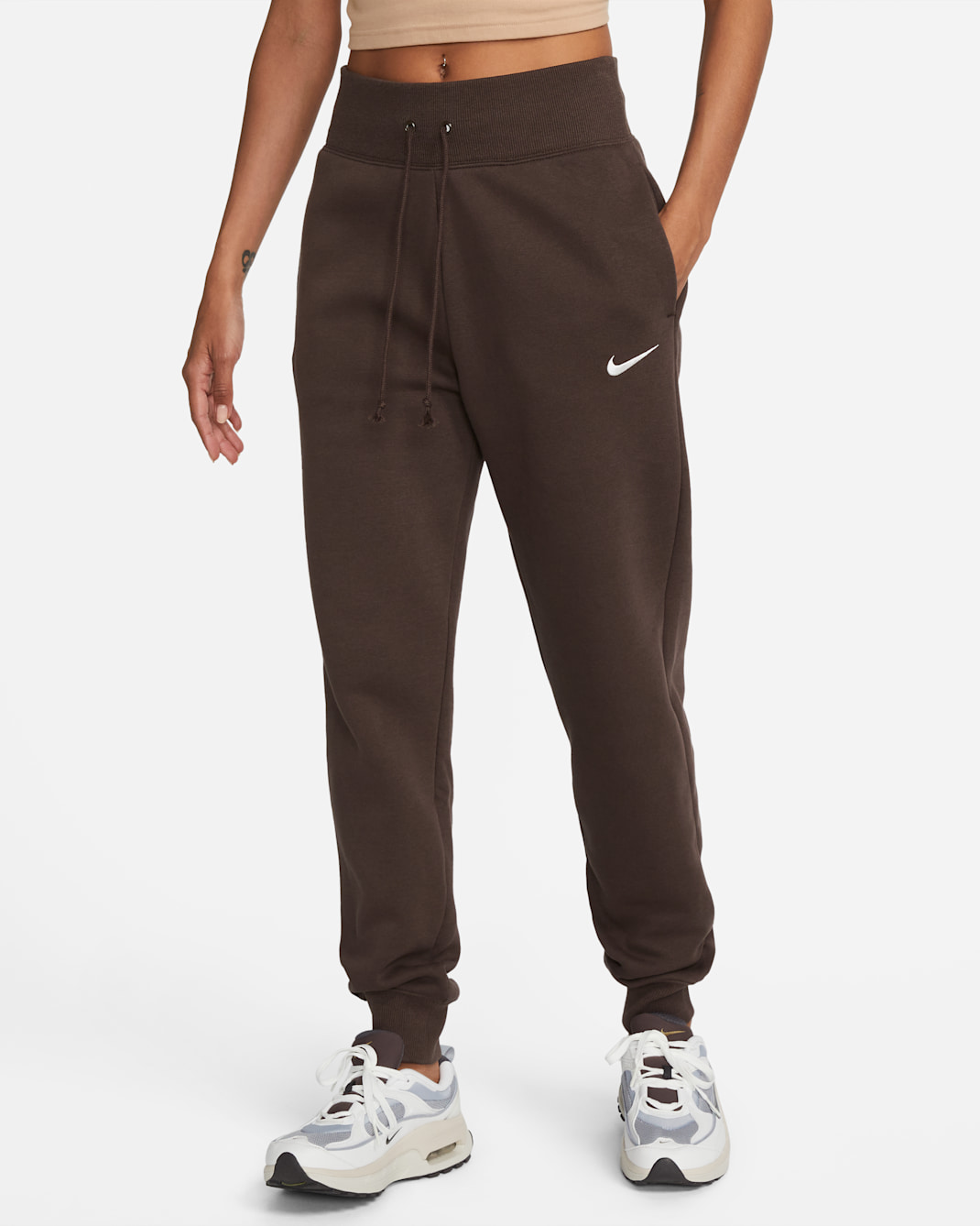 Joggers de tiro alto para mujer Nike Sportswear Phoenix Fleece - Marrón barroco/Vela