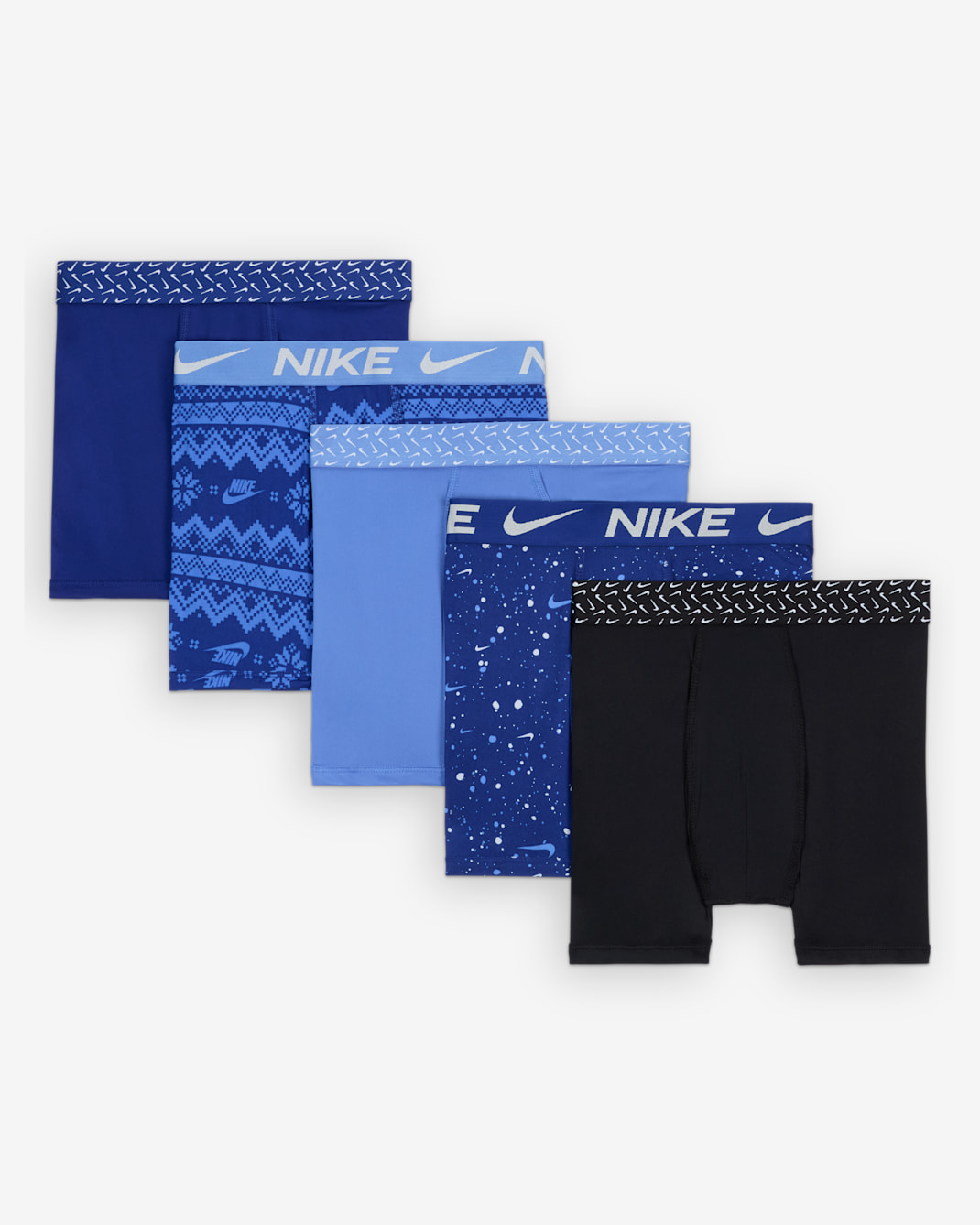 Nike Dri-FIT Big Kids' Holiday Poly Boxer Briefs (5-Pack) - Deep Royal Blue