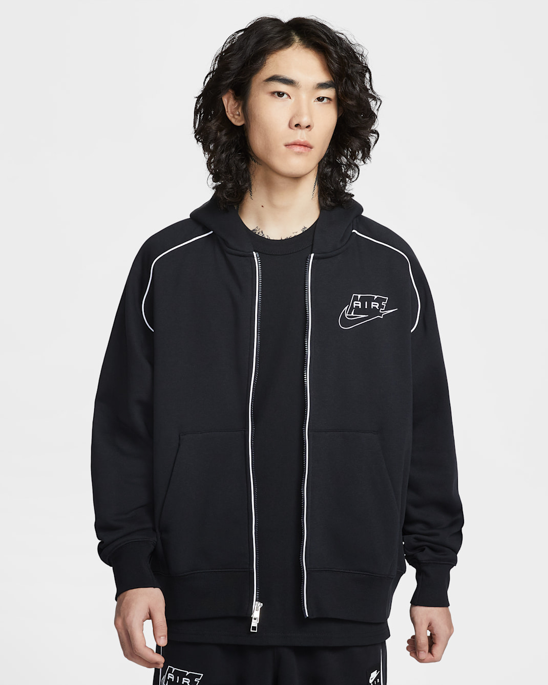나이키 에어 남성 풀집 플리스 후디 - 블랙/화이트/화이트