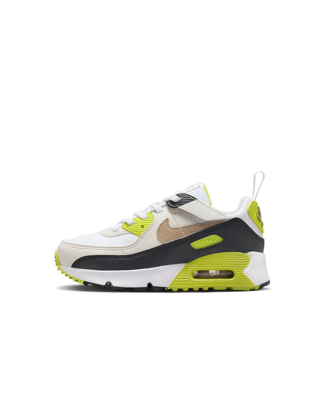Nike Air Max 90 EasyOn Younger Kids' Shoes - White/Cyber/Dark Smoke Grey/Khaki