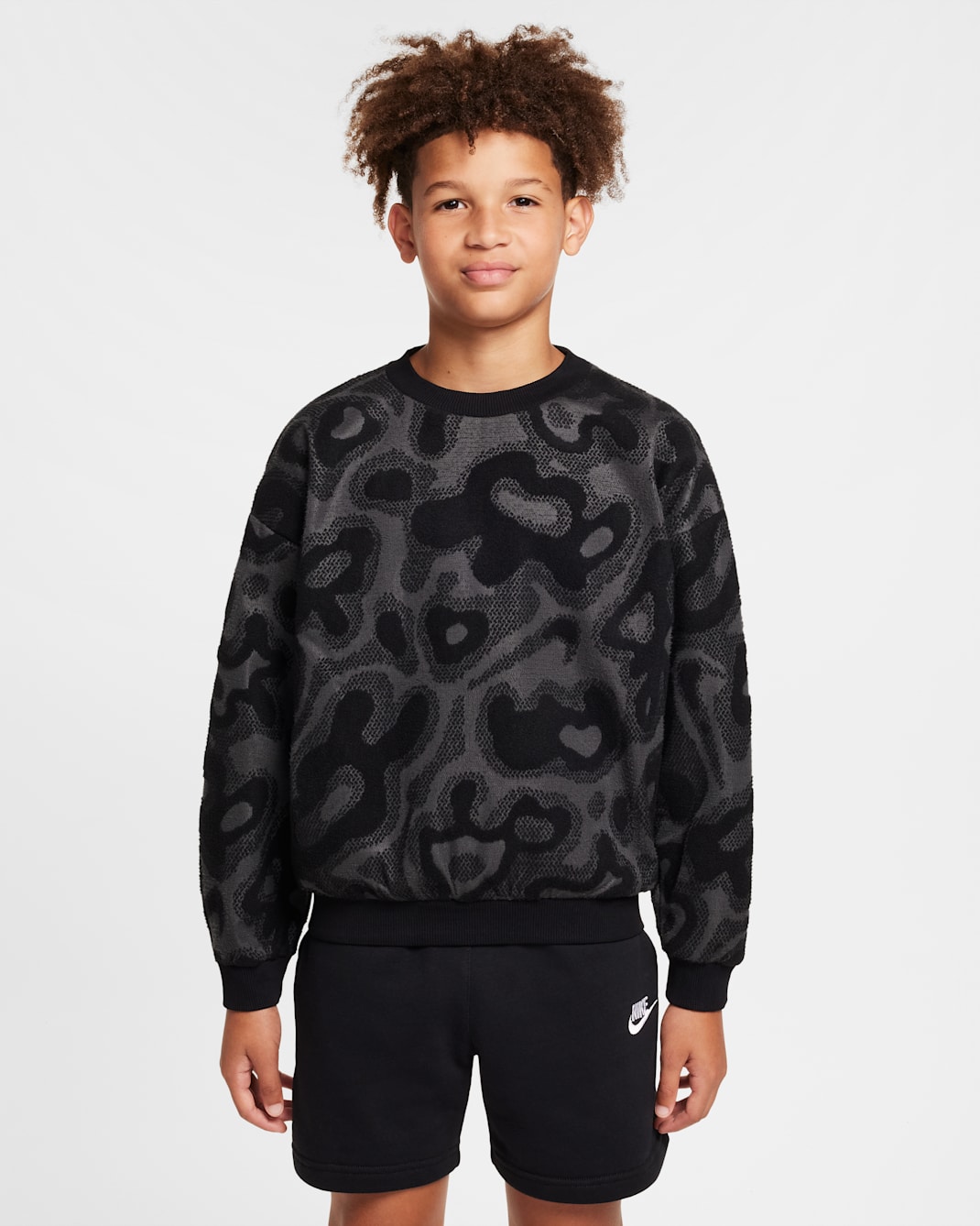 Nike Sportswear Big Kids' Oversized Fleece Crew-Neck Sweatshirt - Black/Black/White