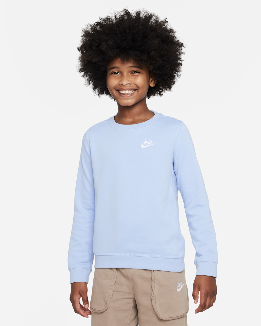 Nike Sportswear Older Kids' (Boys') French Terry Crew - Cobalt Bliss/White