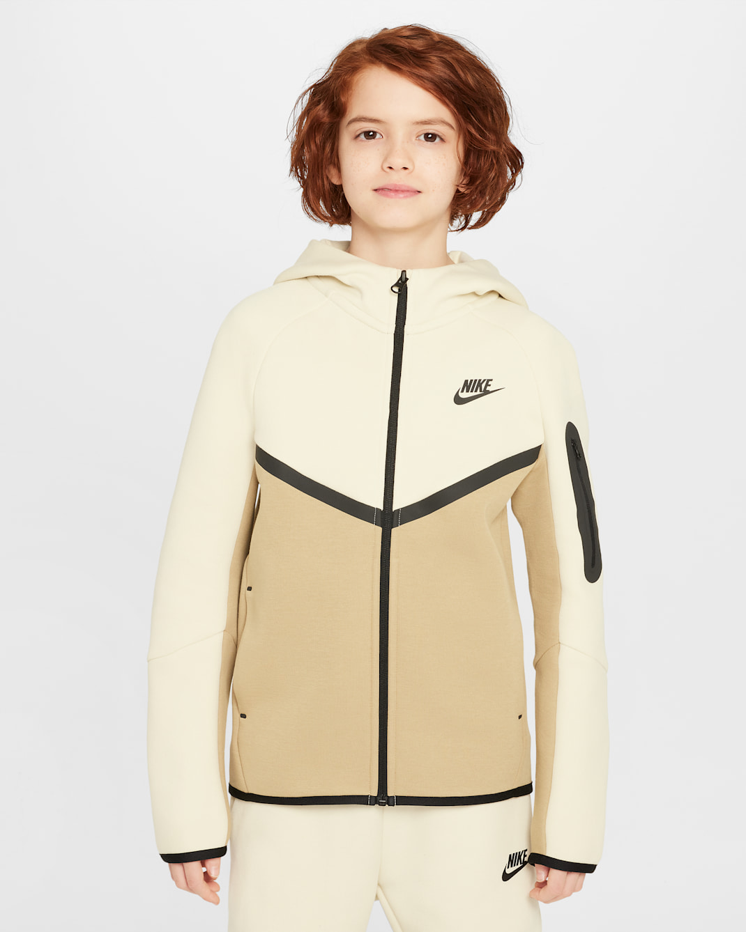 Nike Sportswear Tech Fleece Big Kids' Full-Zip Hoodie - Parachute Beige/Light Khaki/Black/Black
