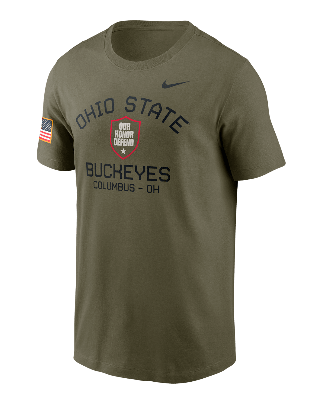 Playera universitaria Nike Dri-FIT para hombre Ohio State Buckeyes Military Appreciation Team Issue - Oliva