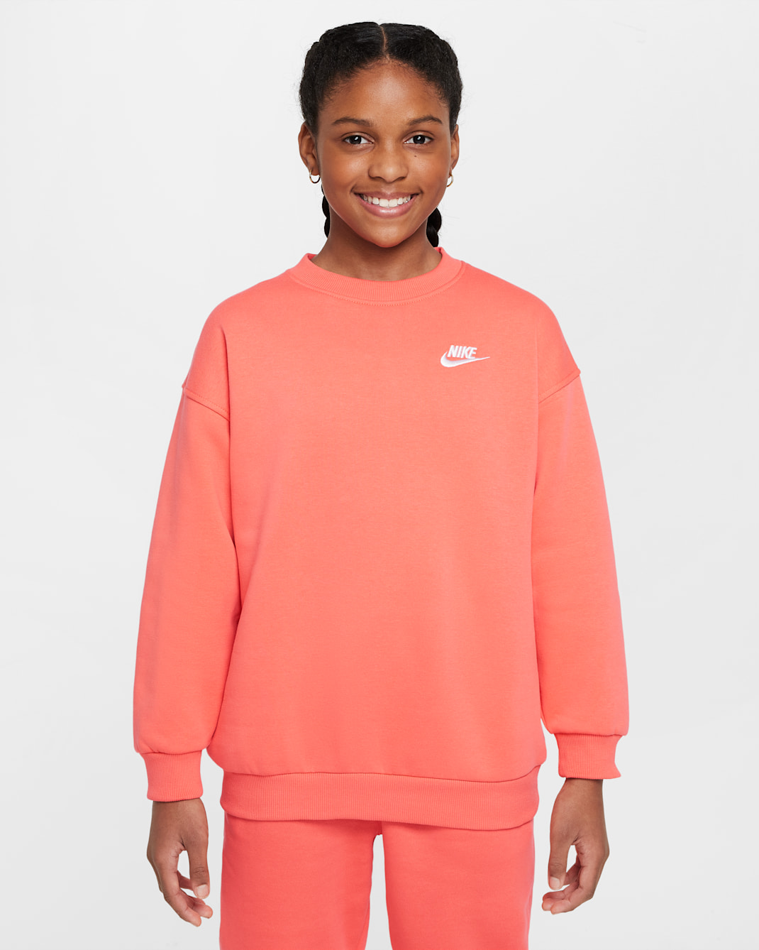 Nike Sportswear Club Fleece Big Kids' Oversized Sweatshirt - Magic Ember/White