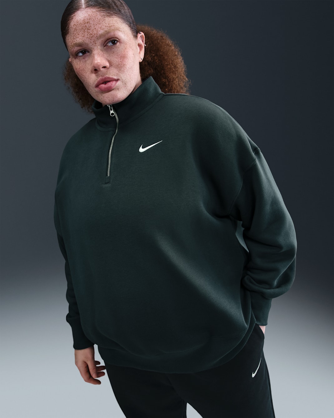 Nike Sportswear Phoenix Fleece Women's Over-Oversized 1/4-Zip (Plus Size) - Seaweed/Sail