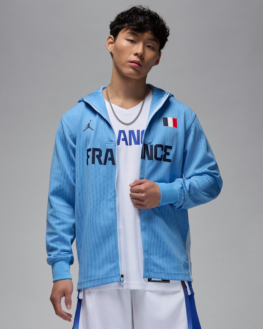 France Men's Jordan Dri-FIT ADV Basketball Game Jacket - Celestine Blue/Celestine Blue/Obsidian