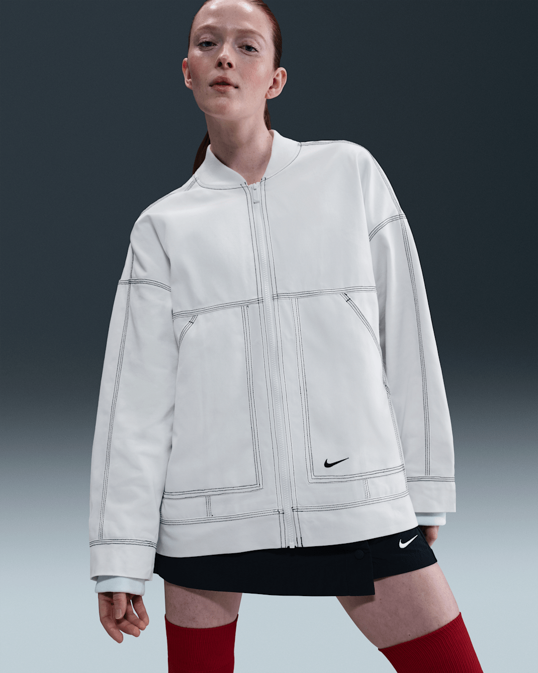Nike Sportswear Women's Oversized Graphic Cargo Jacket - Summit White/Black