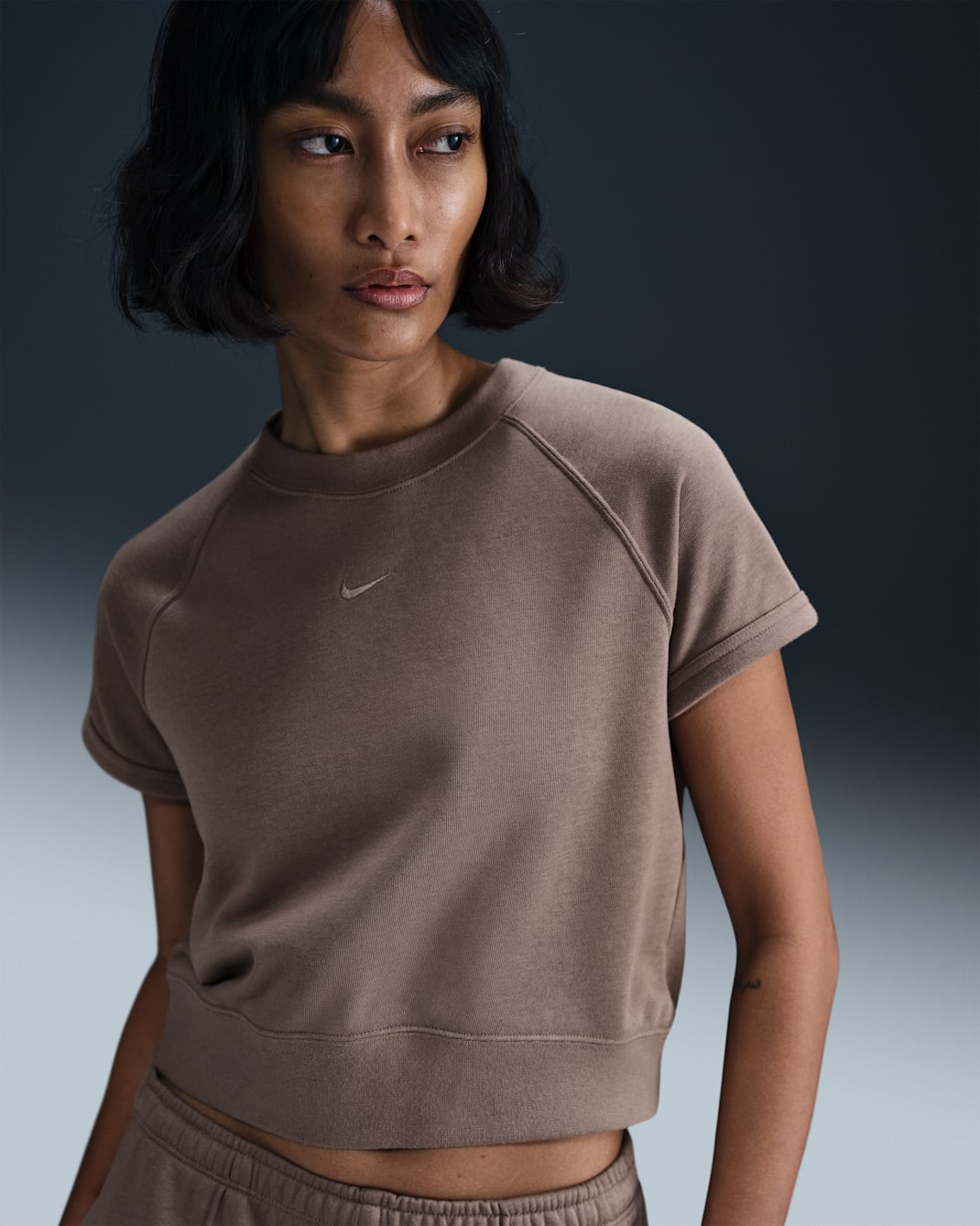 Playera de manga corta de French Terry para mujer Nike Sportswear Chill Terry - Marrón visón/Marrón visón