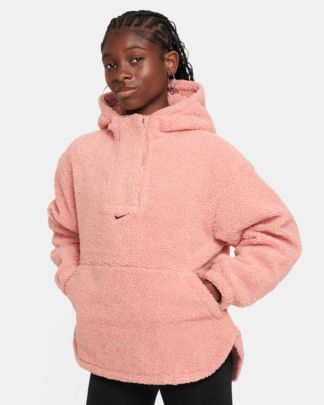 Nike High-Pile Fleece Big Kids' (Girls') Therma-FIT Training Jacket - Red Stardust/Cedar