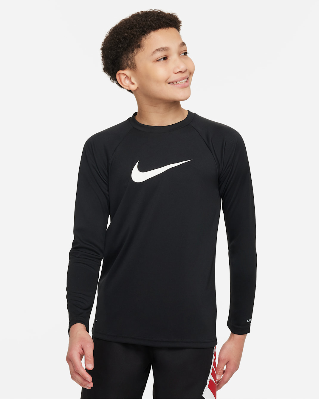 Playera de manga larga Dri-FIT UV para niño talla grande Nike Swim Hydroguard Essential - Negro/Blanco