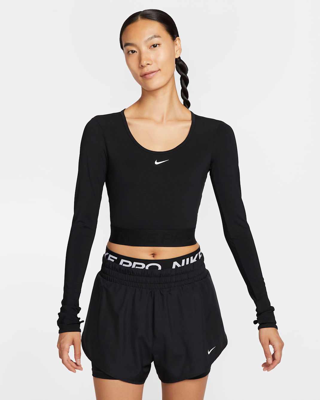 Nike Pro Women's Dri-FIT Cropped Long-Sleeve Top - Black/Anthracite/White