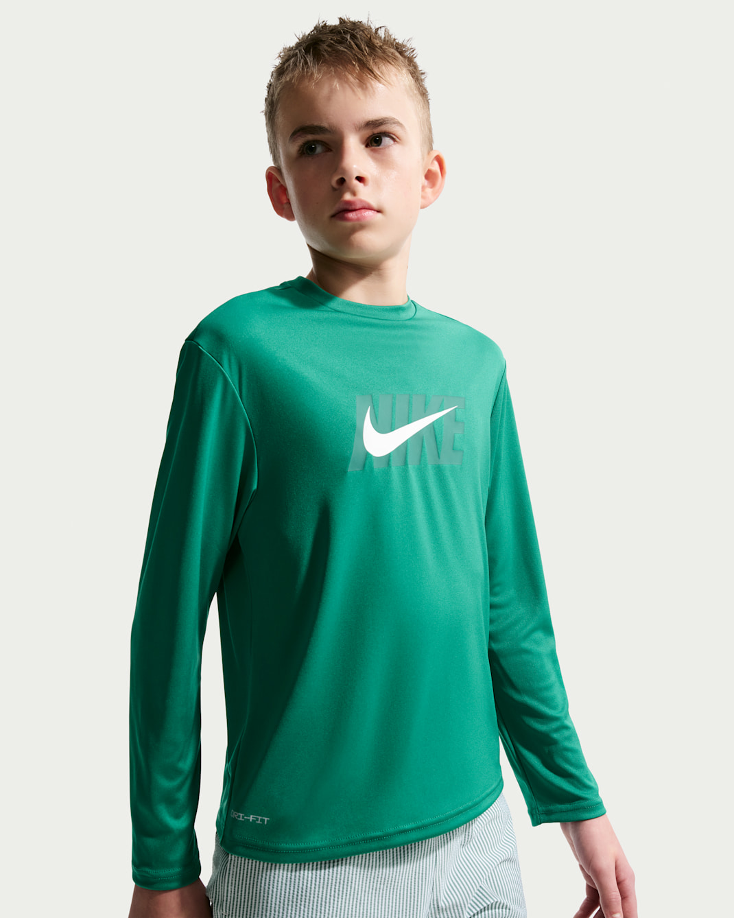 나이키 스윔 하이드로가드 주니어(남아) 드라이 핏 UV 긴팔 탑 - 말라카이트/세일/포톤 더스트/세일