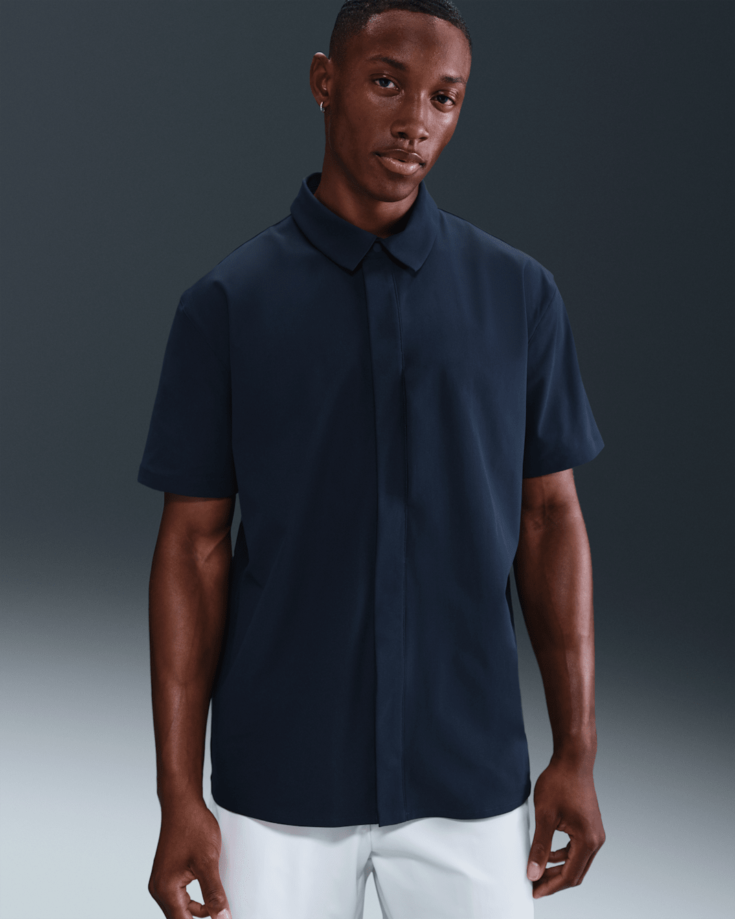 Nike 24.7 PerfectStretch Men's Dri-FIT Short-Sleeve Snap-Down Top - Obsidian/Dark Obsidian
