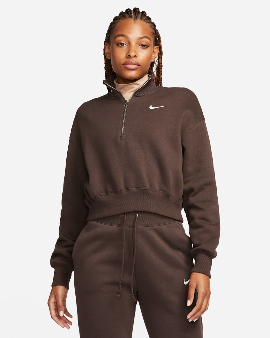 Nike Sportswear Phoenix Fleece Women's 1/4-Zip Cropped Sweatshirt - Baroque Brown/Sail