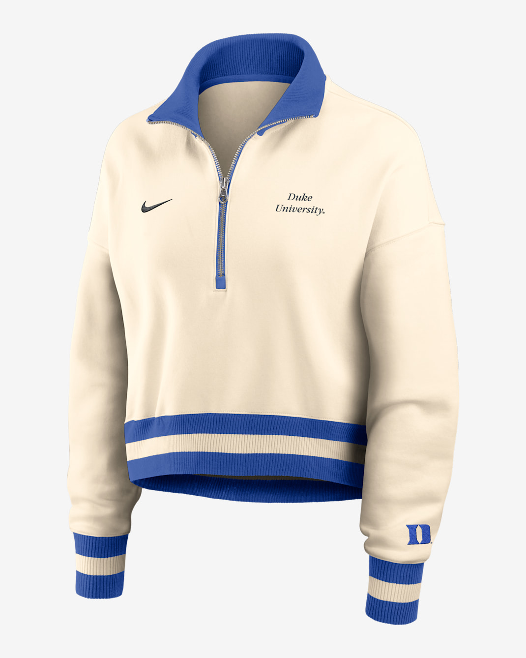 Duke Legacy Women's Nike College Cropped 1/4-Zip Crew - Tan/Beige