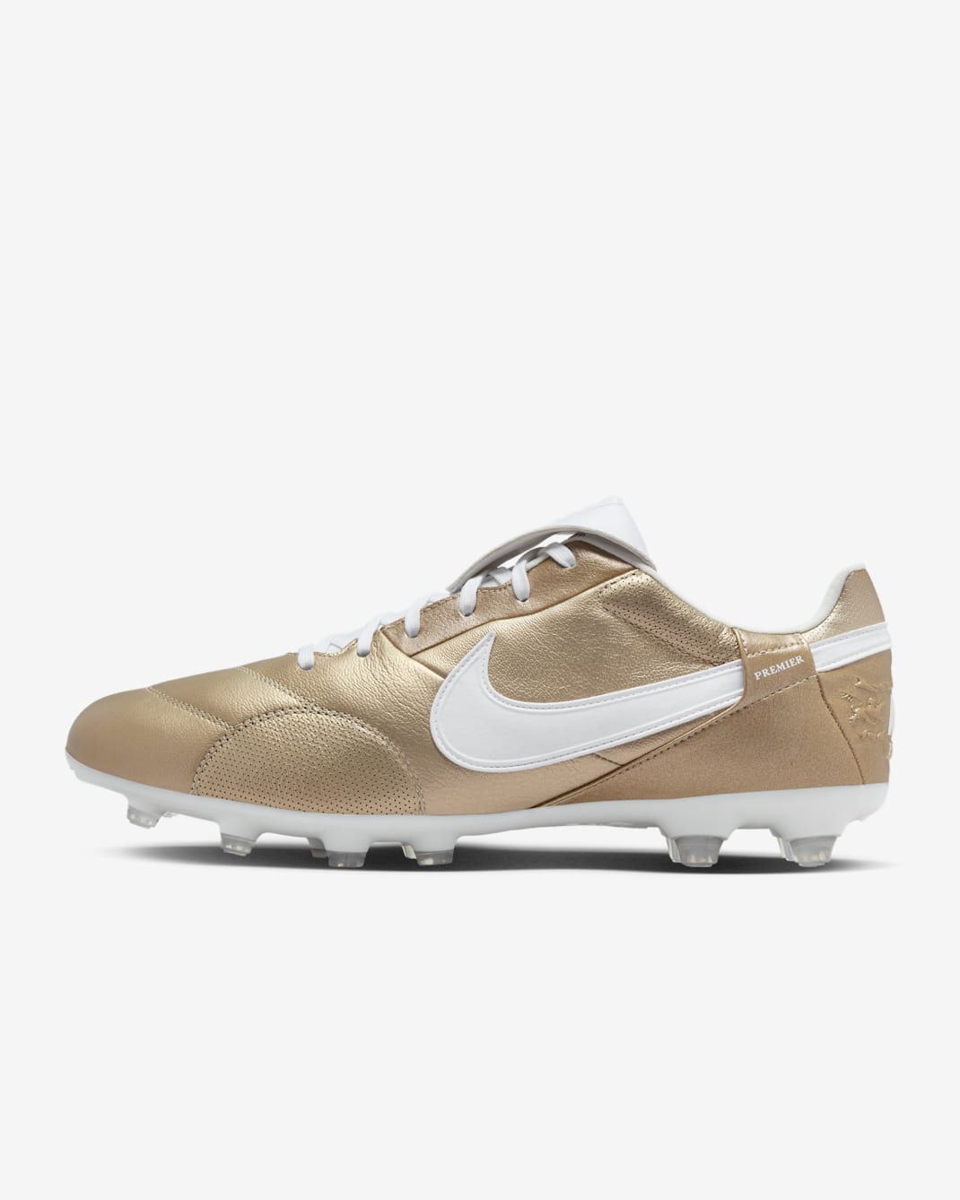 NikePremier 3 天然偏硬草地低筒足球釘鞋 - Metallic Gold Grain/Metallic Gold Grain/白色
