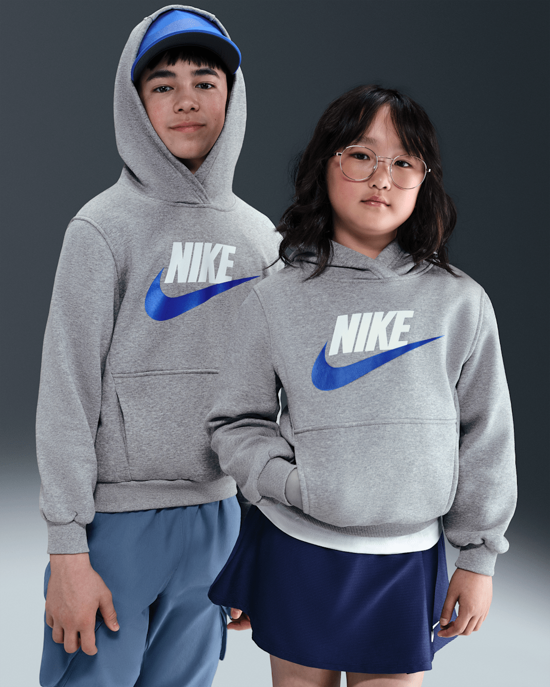 Nike Sportswear Club Fleece Big Kids' Hoodie - Dark Grey Heather/Game Royal