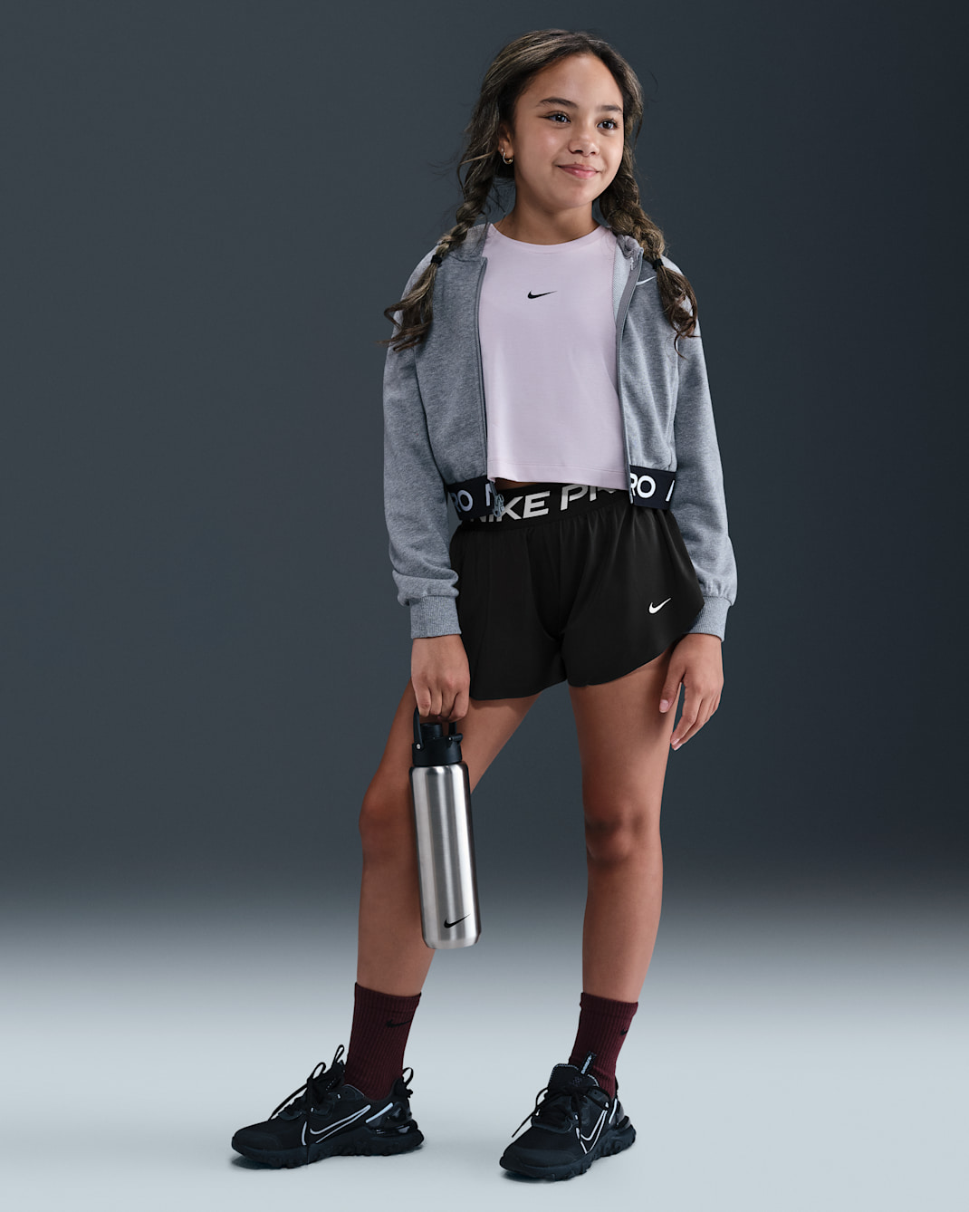 Short 2-en-1 Dri-FIT Nike Pro pour ado (fille) - Noir/Noir/Blanc