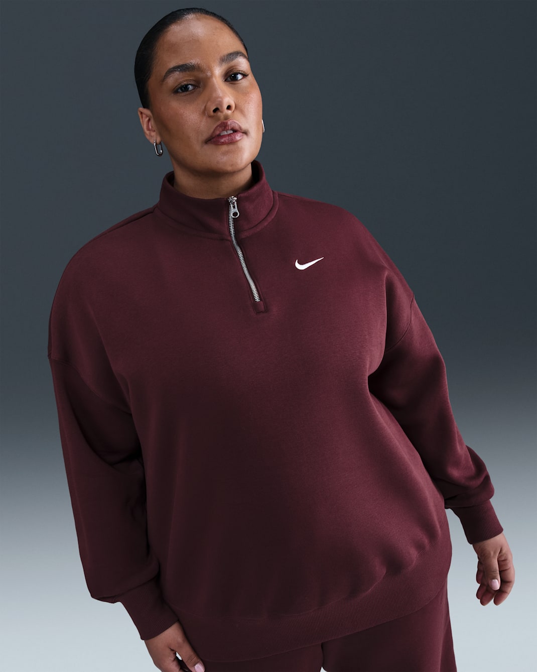 Nike Sportswear Phoenix Fleece Women's Over-Oversized 1/4-Zip (Plus Size) - Burgundy Crush/Sail