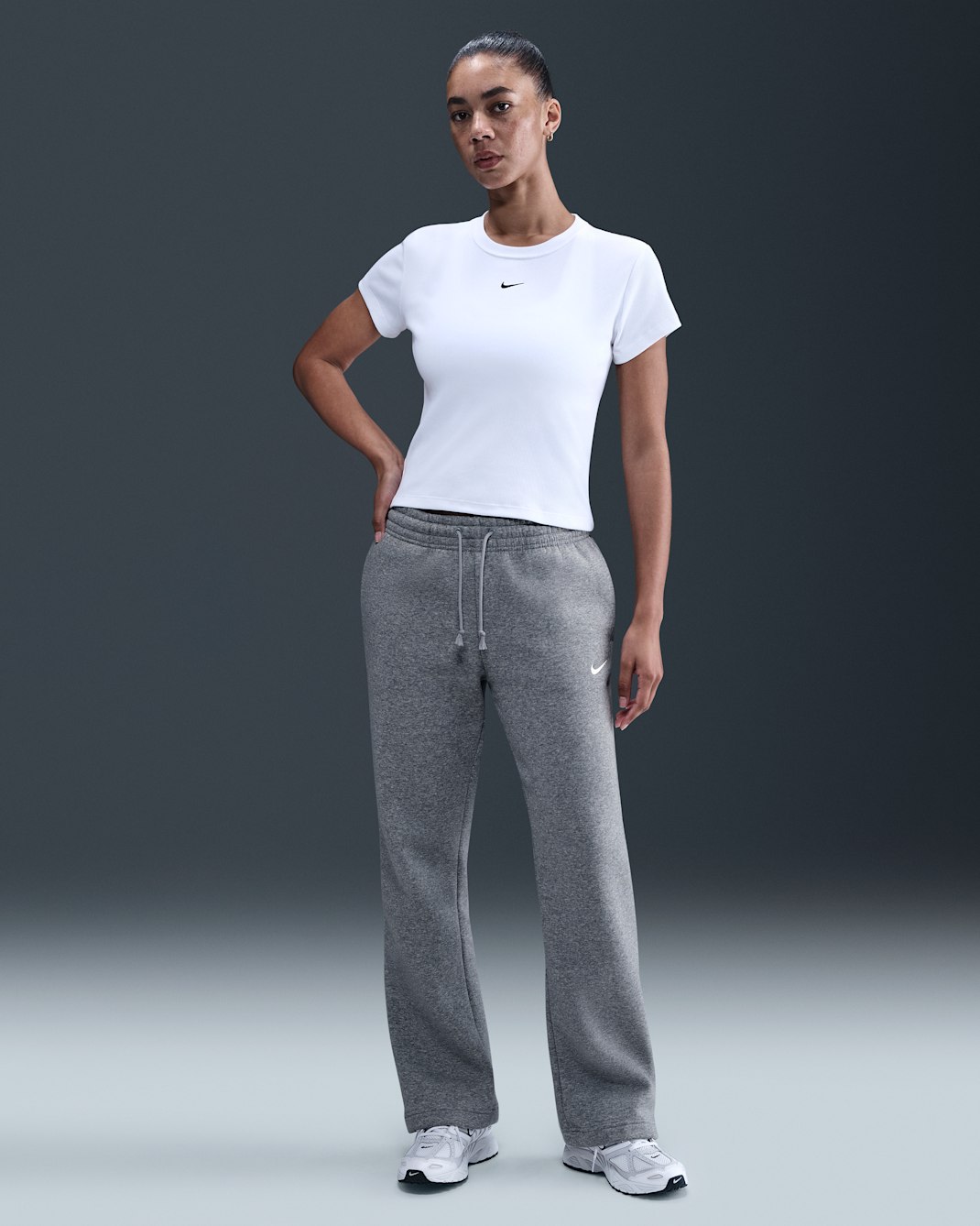 Nike Sportswear Phoenix Fleece Women's Mid-Rise Open-Hem Pants - Dark Grey Heather/Base Grey/Sail