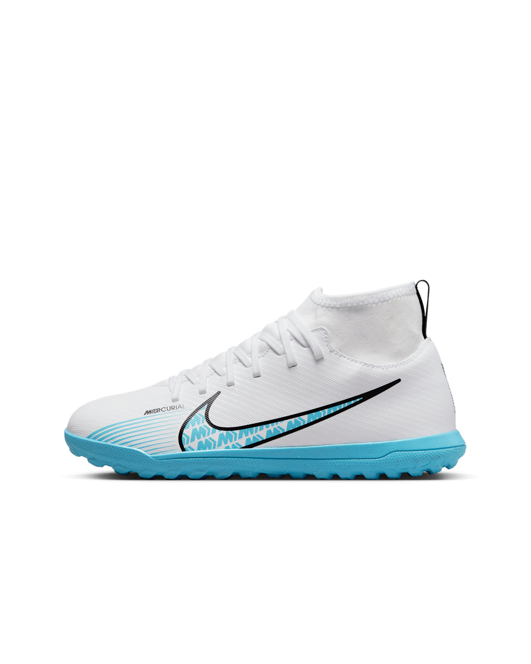 Nike Jr. Mercurial Superfly 9 Club Younger/Older Kids' Turf High-Top Football Shoes - White/Pink Blast/Baltic Blue