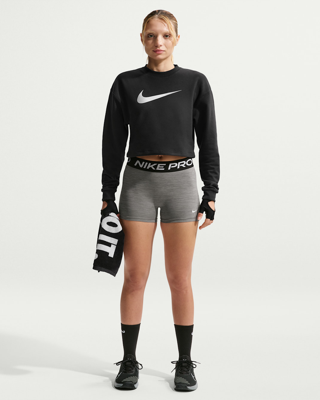Shorts de ciclismo de tiro medio de 8 cm para mujer Nike Pro - Gris humo/Jaspeado/Negro/Blanco
