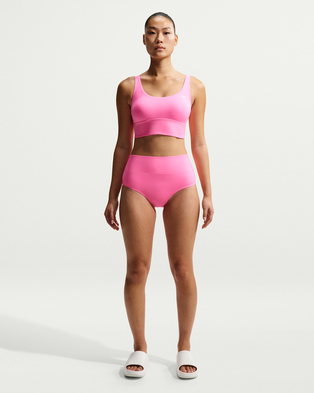 Parte de abajo de traje de baño de cintura alta para mujer Nike Swim Effortless Essential - Rosa resplandor/Blanco
