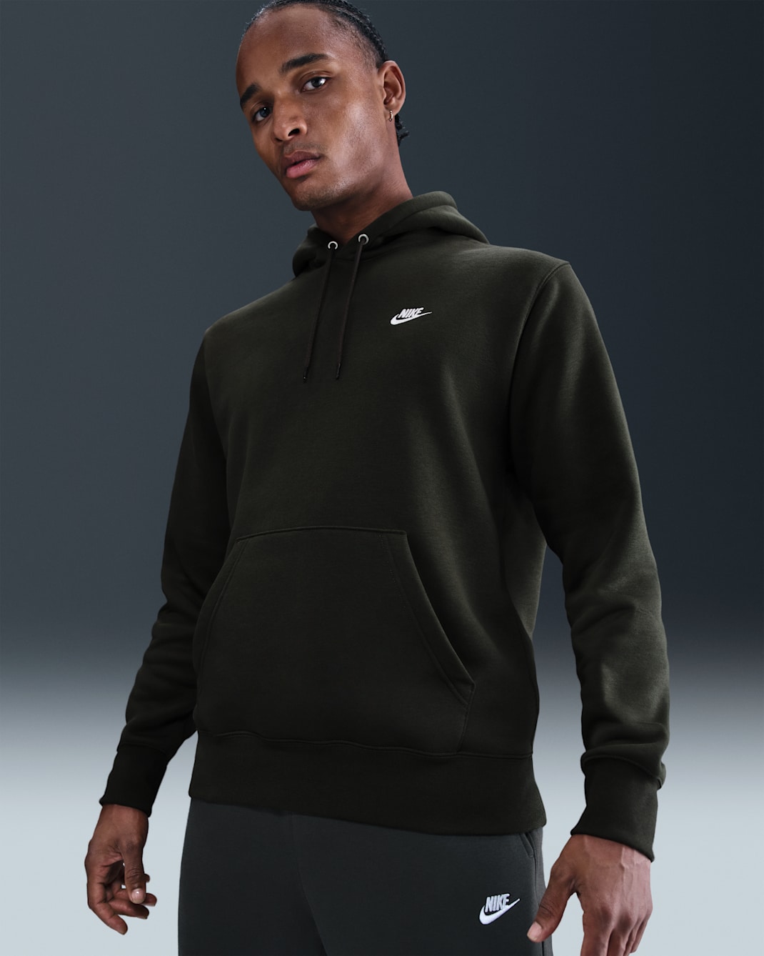 Sweat à capuche en Fleece Nike Club pour homme - Sequoia/Sequoia/Blanc