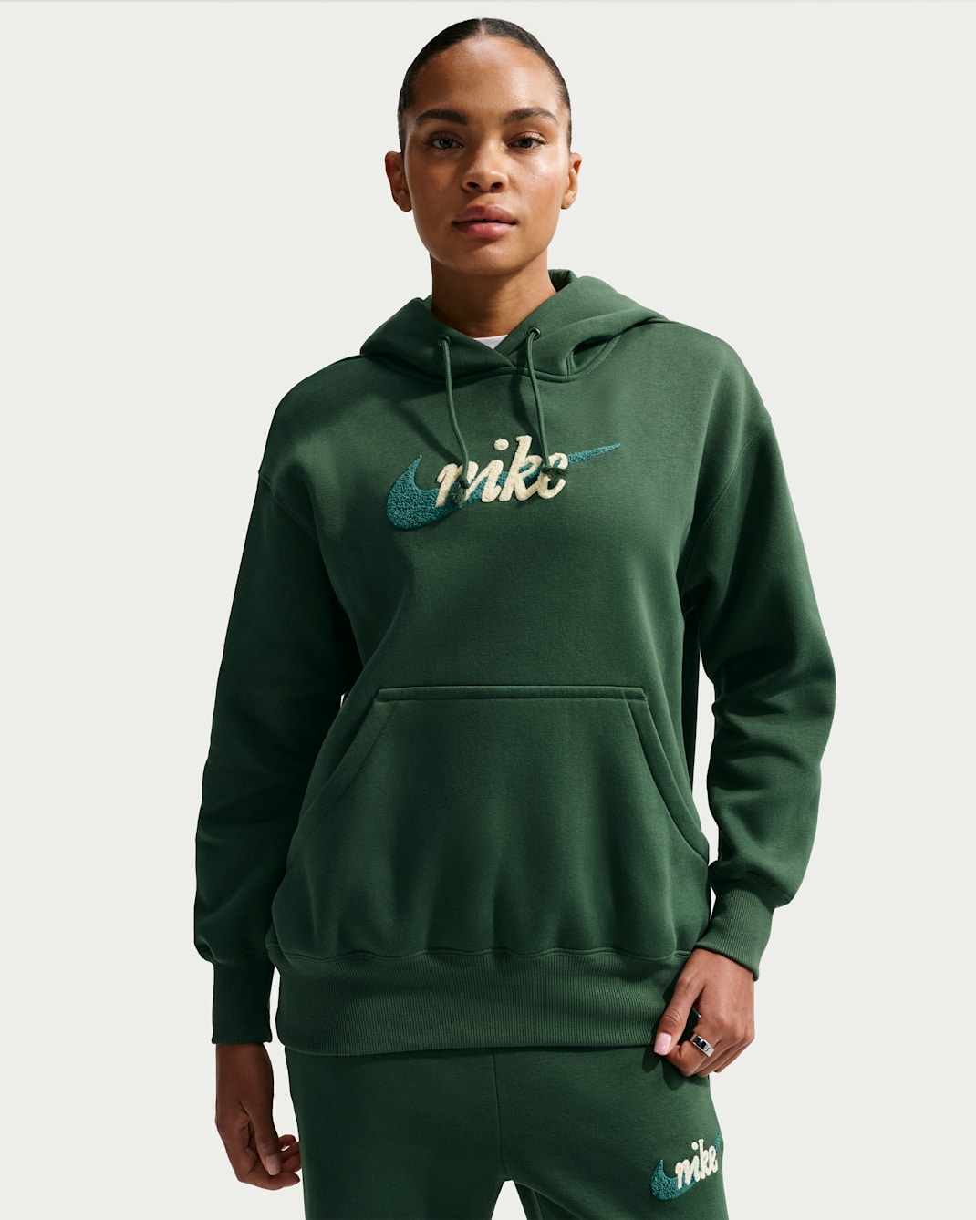 Sweat à capuche oversize à logo Nike Sportswear Phoenix Fleece pour femme - Fir/Malachite