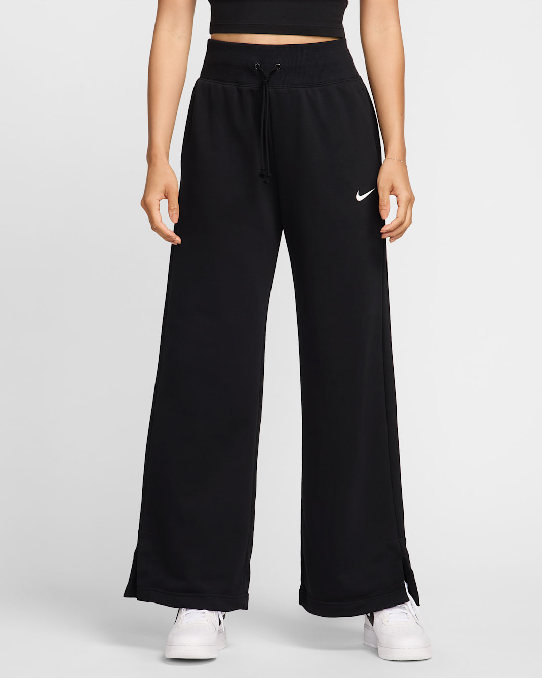 Pants de entrenamiento de French Terry de tiro alto y de pierna ancha para mujer Nike Sportswear Phoenix Fleece - Negro/Vela