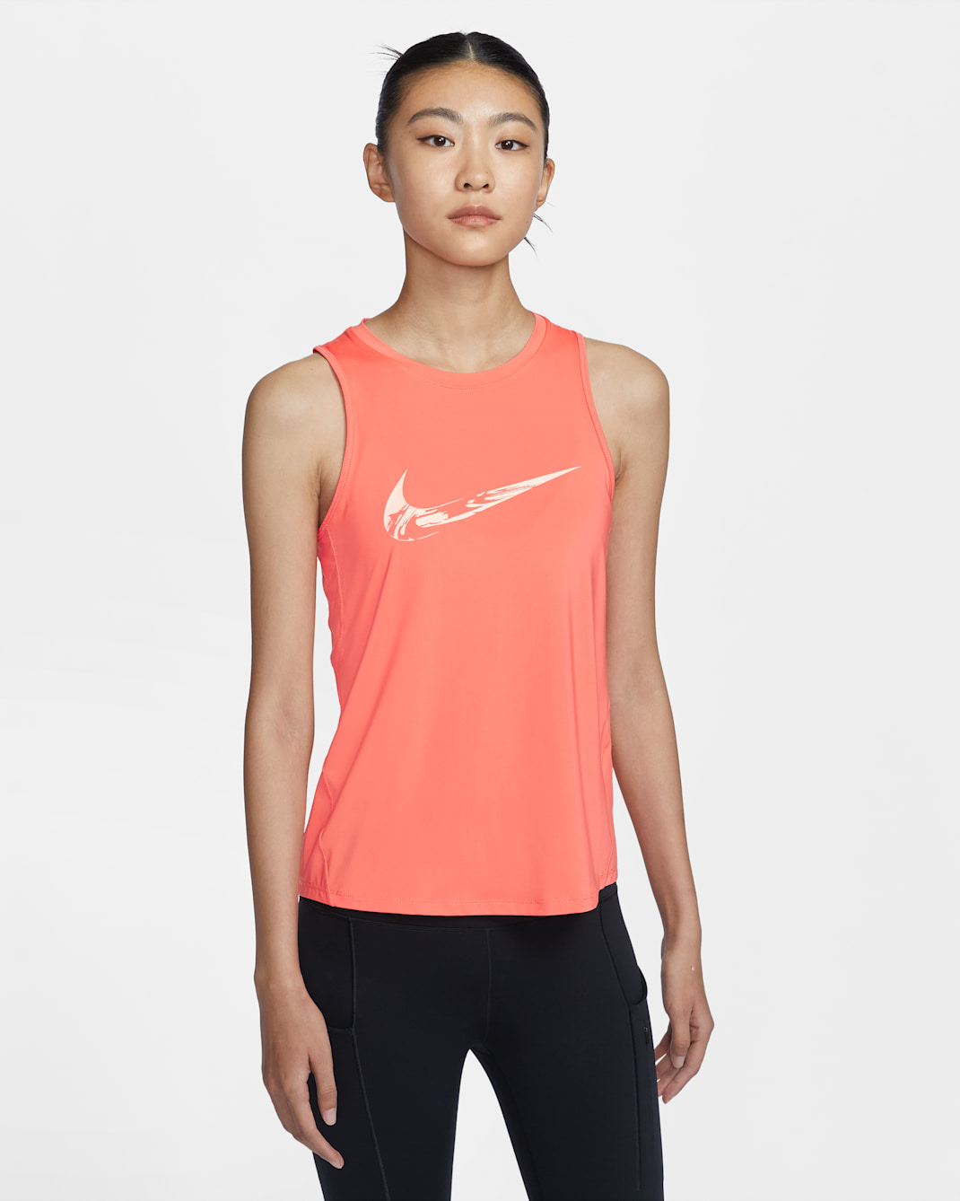 Nike One Women's Dri-FIT Graphic Running Tank Top - Light Wild Mango/Crimson Tint