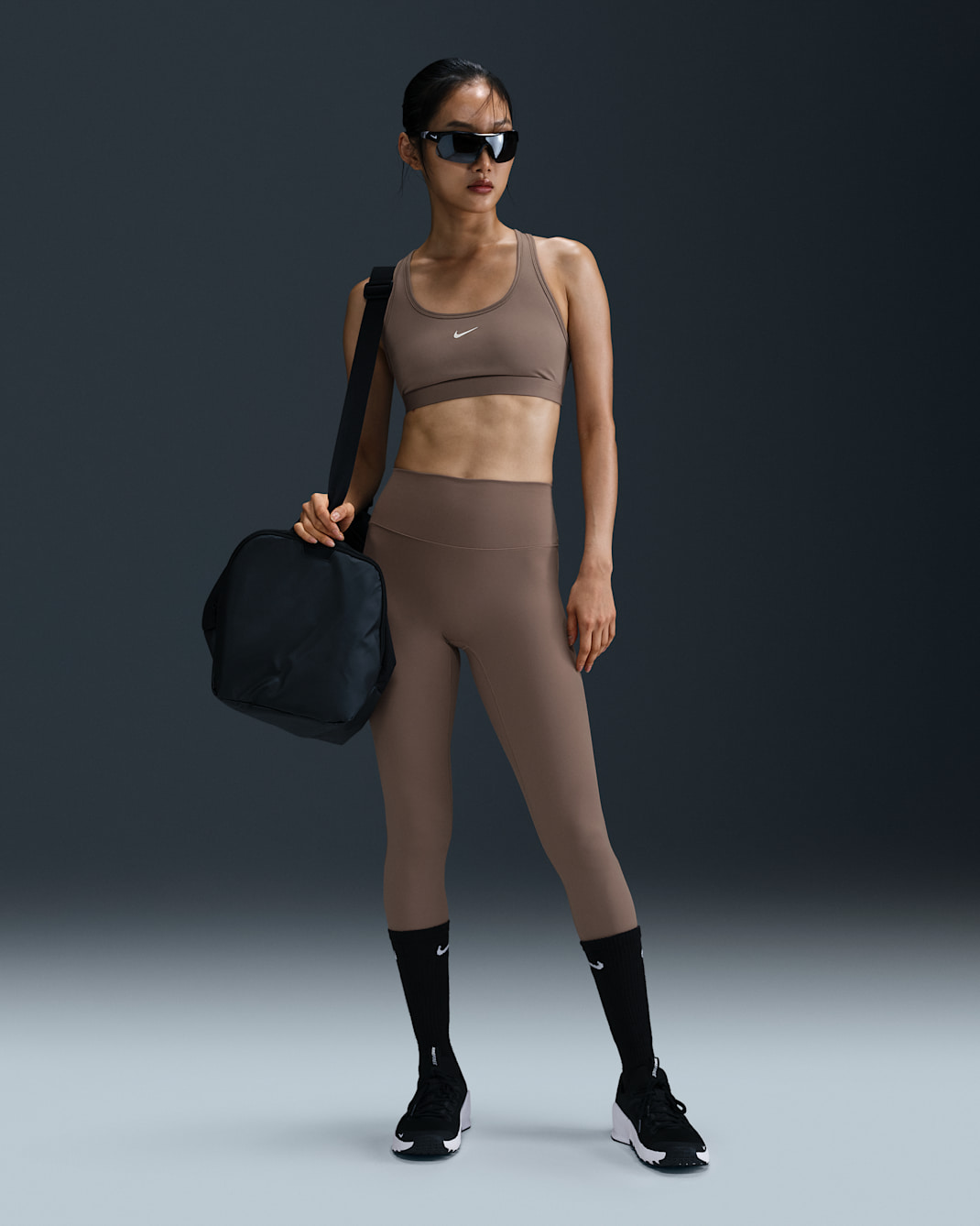 Nike One Seamless Front Women's High-Waisted Full-Length Leggings - Mink Brown/Black