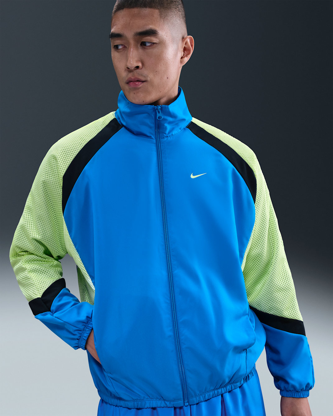 Nike Icon Men's Woven Basketball Jacket - Photo Blue/Barely Volt/Black/Barely Volt