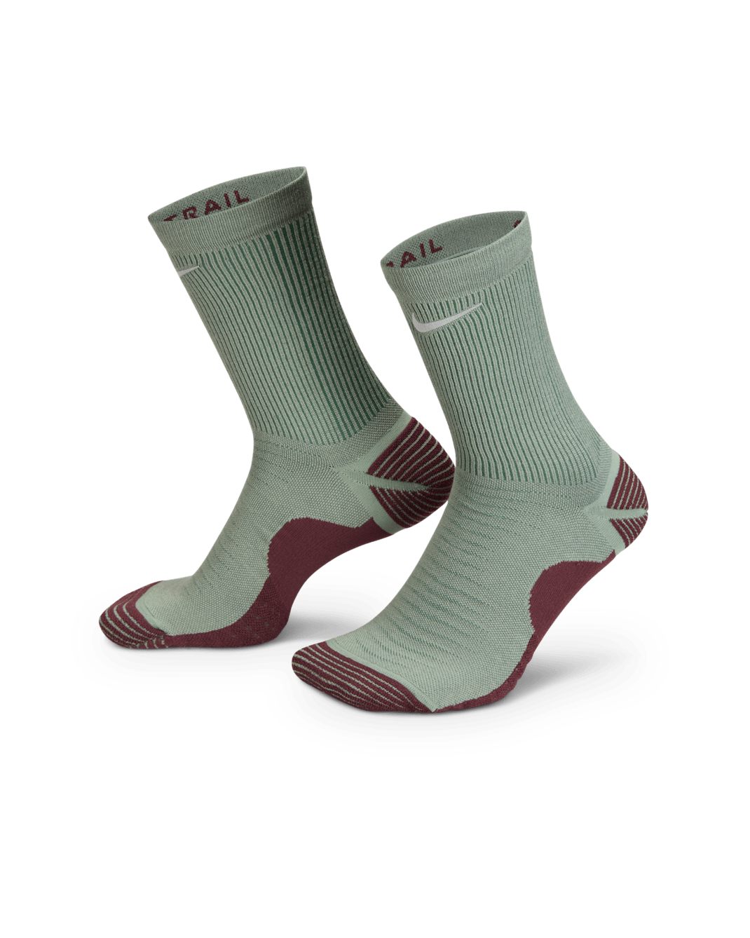 Nike Trail-Running Crew Socks (1 Pair) - Clay Green/Burgundy Crush/Fir/Reflect Silver