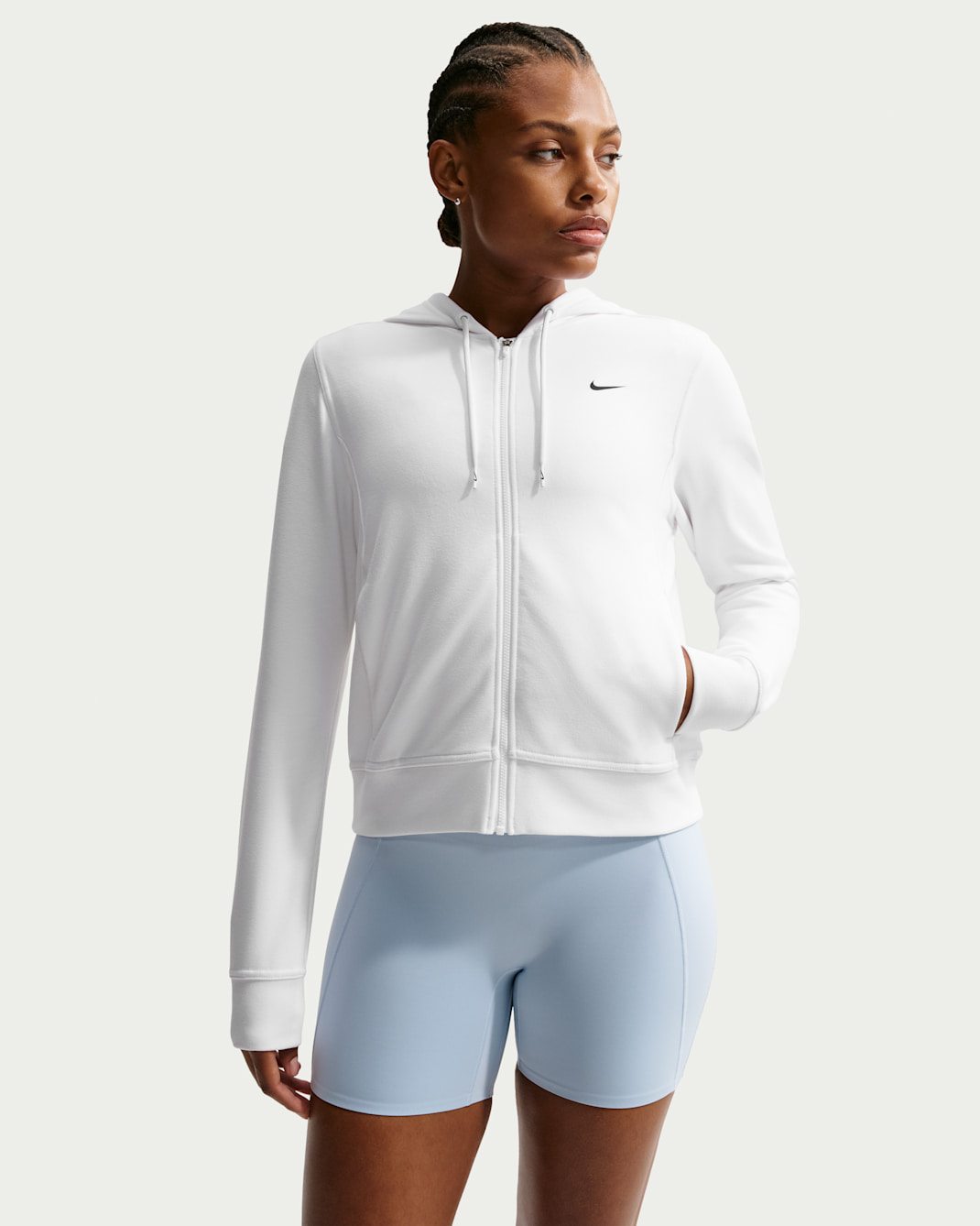 Nike Dri-FIT One Women's Full-Zip French Terry Hoodie - White/Black