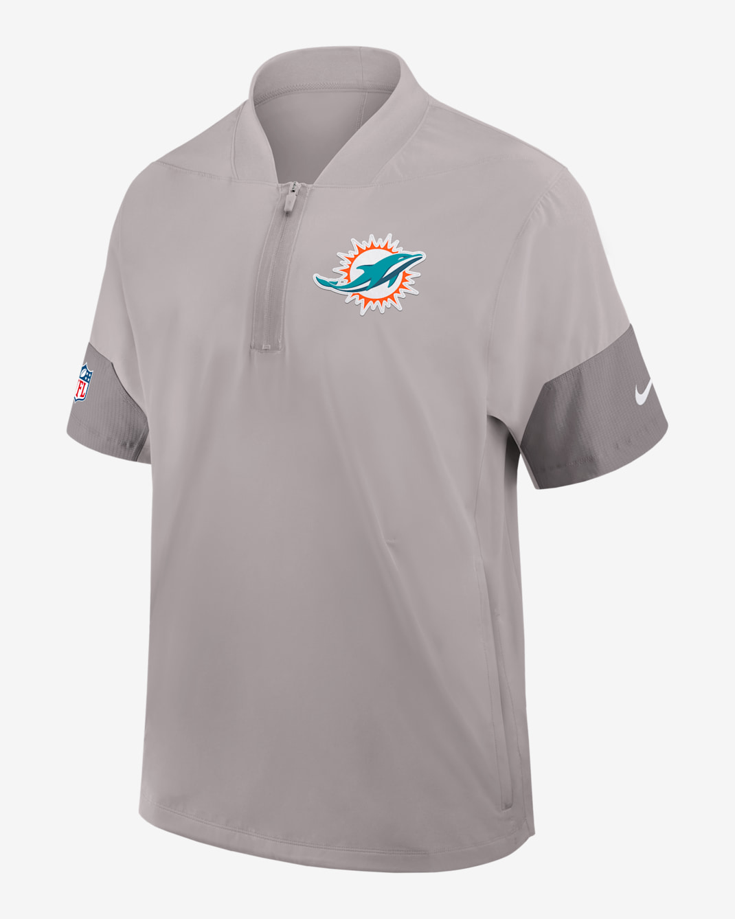 Chamarra de manga corta Nike de la NFL de medio cierre para hombre Miami Dolphins Sideline Coach - Gris