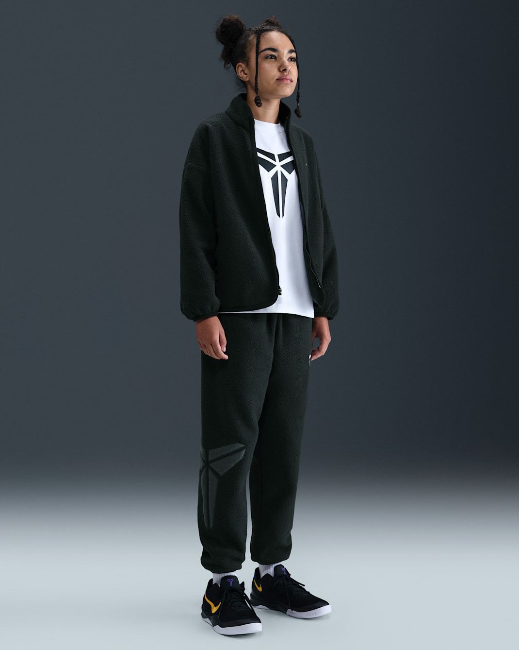 Kobe Big Kids' Winterized 籃球長褲 - 黑色/Anthracite/白色