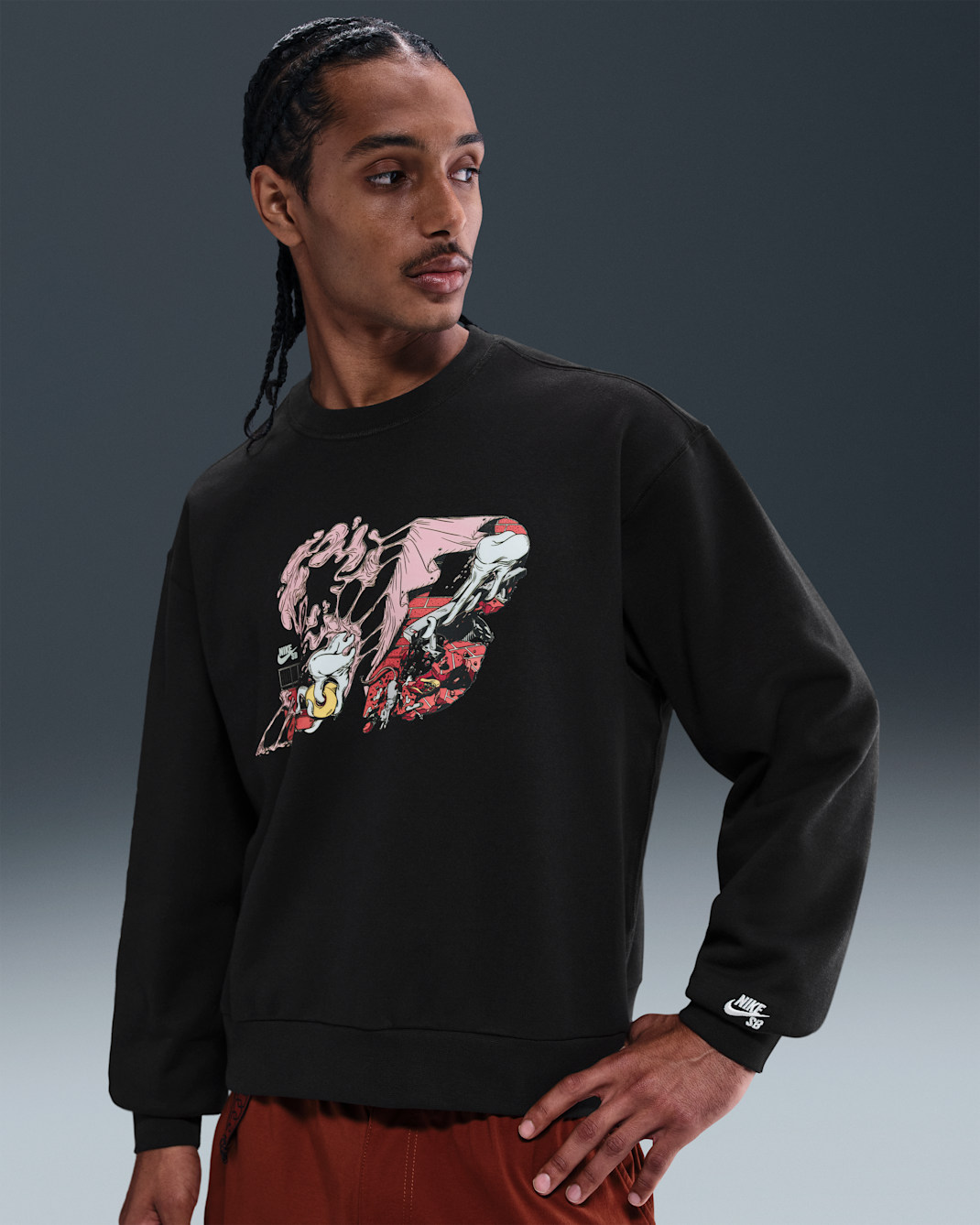 Sudadera de cuello redondo de skateboarding de tejido Fleece Nike SB - Negro/Blanco