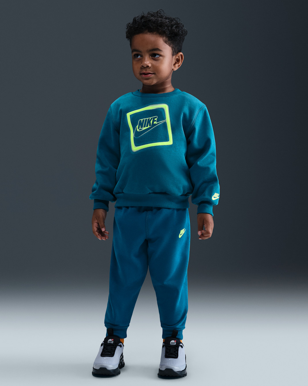 Nike Glow With Me Toddler Lightweight Fleece 2-Piece Crew Set - Green Abyss
