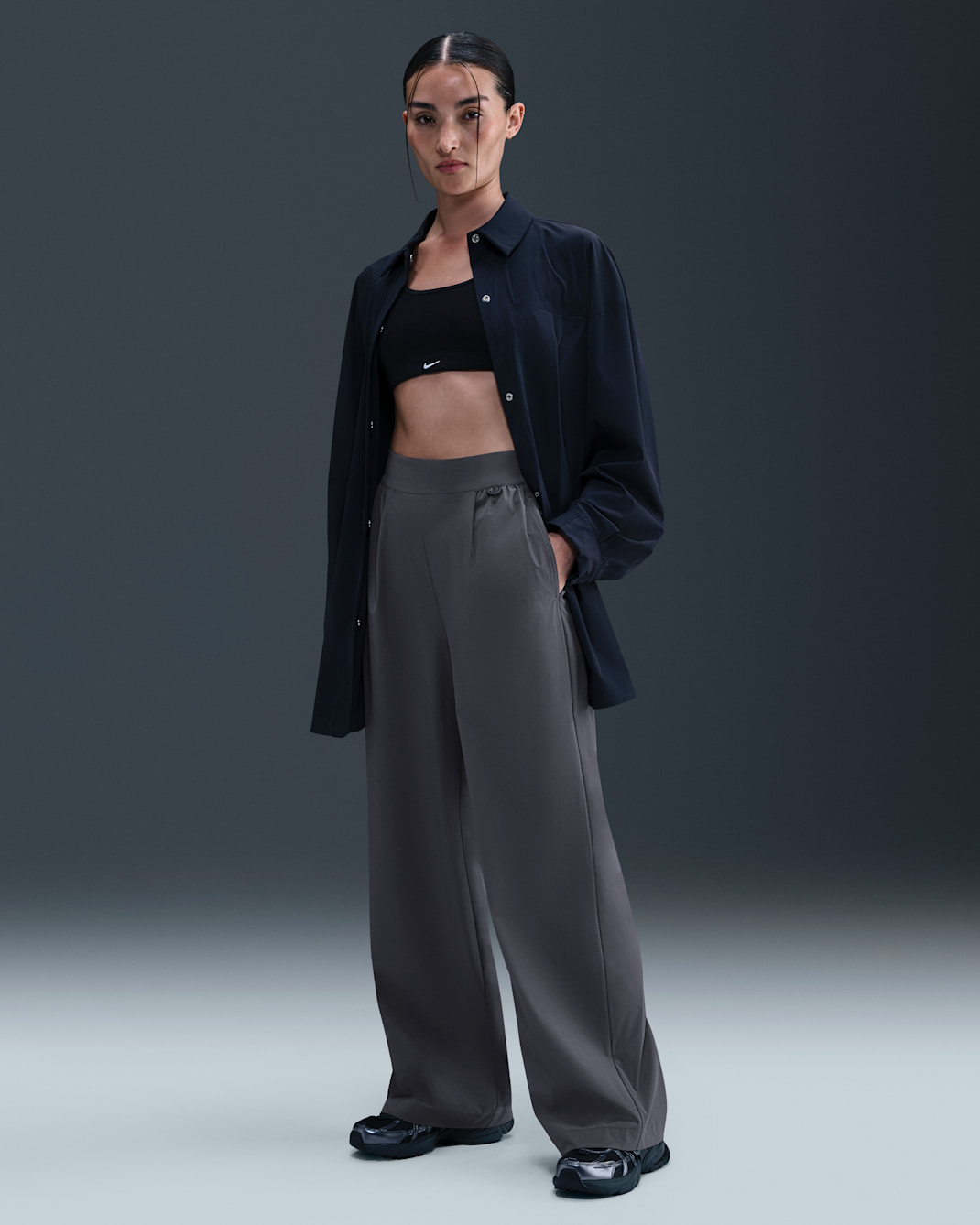 Nike 24.7 PerfectStretch Women's Dri-FIT High-Waisted Loose Wide-Leg Trousers - Thunder Grey/Dark Shadow