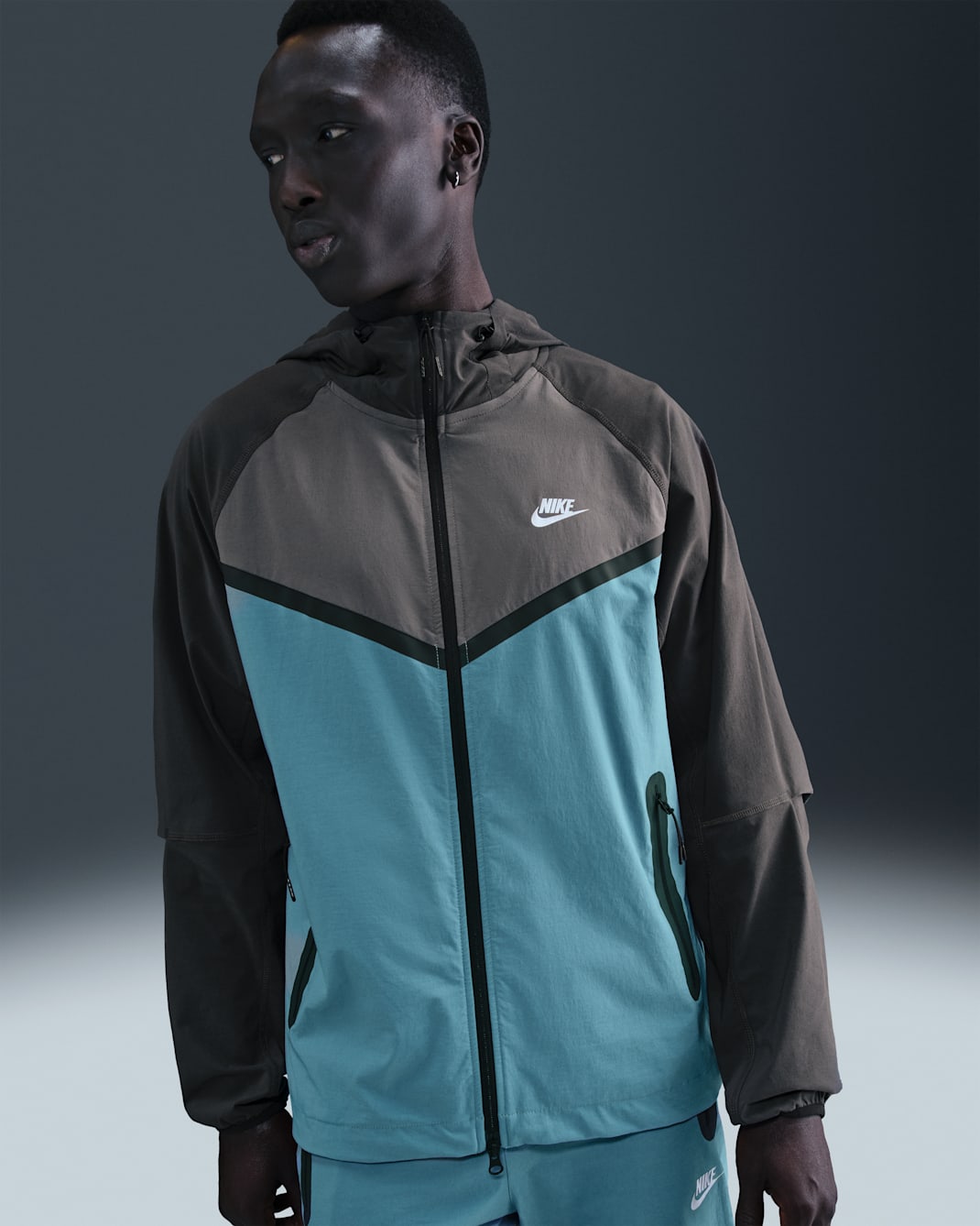 Vävd jacka Nike Tech Windrunner med hel dragkedja för män - Smokey Blue/Dark Smoke Grey/Iron Grey